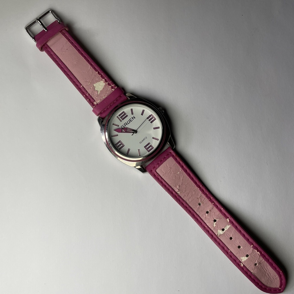 Gruen Pink-Tone Band Quartz Analog Women's Needs New Battery